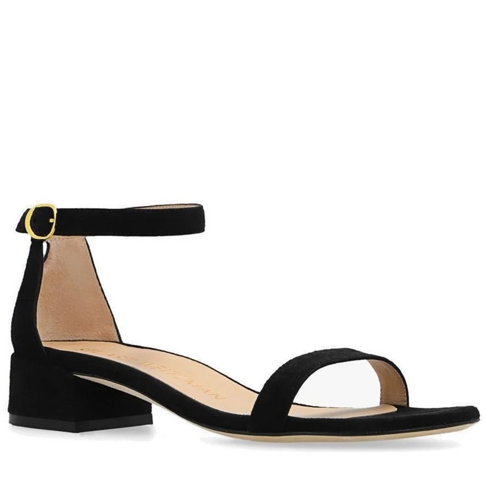 STUART WEITZMAN NUDISTJUNE SQUARE BLACK SUEDE SANDALS • size 6 • NWOT
